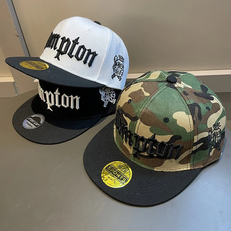 Men\'s Hats Spring and Summer Wide-brimmed Letters Camouflage Hip-hop Hats Youth Trendy Handsome Flat-brimmed Baseball Caps