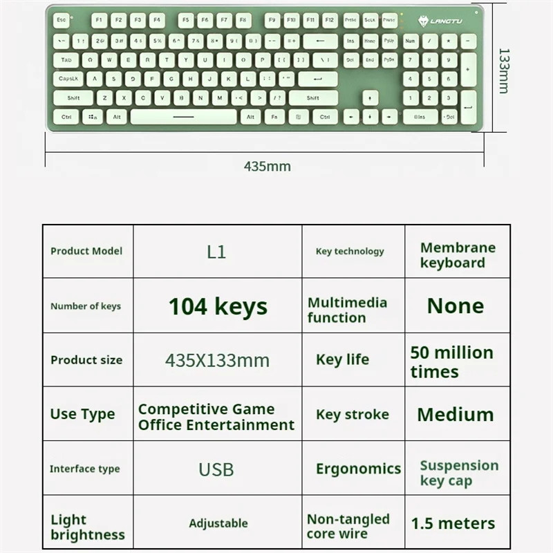 Imagem -06 - Keys Gaming Keyboard Rgb Led Backlit Teclado sem Fio Teclas Numpad pc Laptop Branco Jogo Escritório Langtu-l1 104