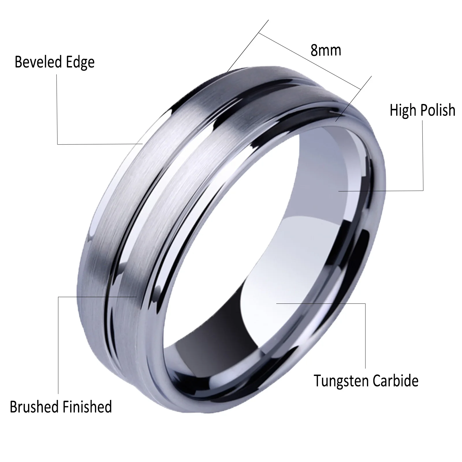 Tungsten Carbide Wedding Rings for Men Groove Band 8mm Charm Jewelry Gift Size 8-13