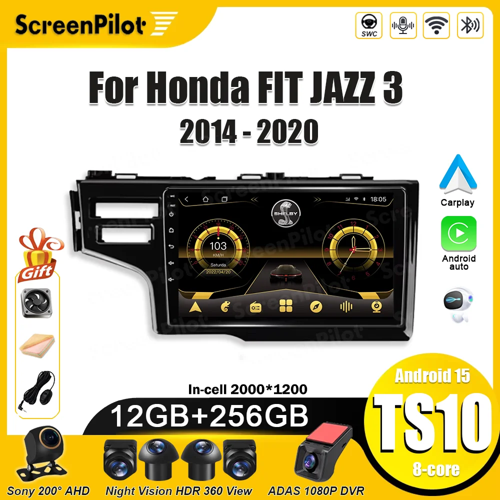 Android 16 For Honda FIT JAZZ 3 2014 - 2020 Multimedia Video Player GPS Navigation Wireless Android Auto Touch Screen Wifi RDS