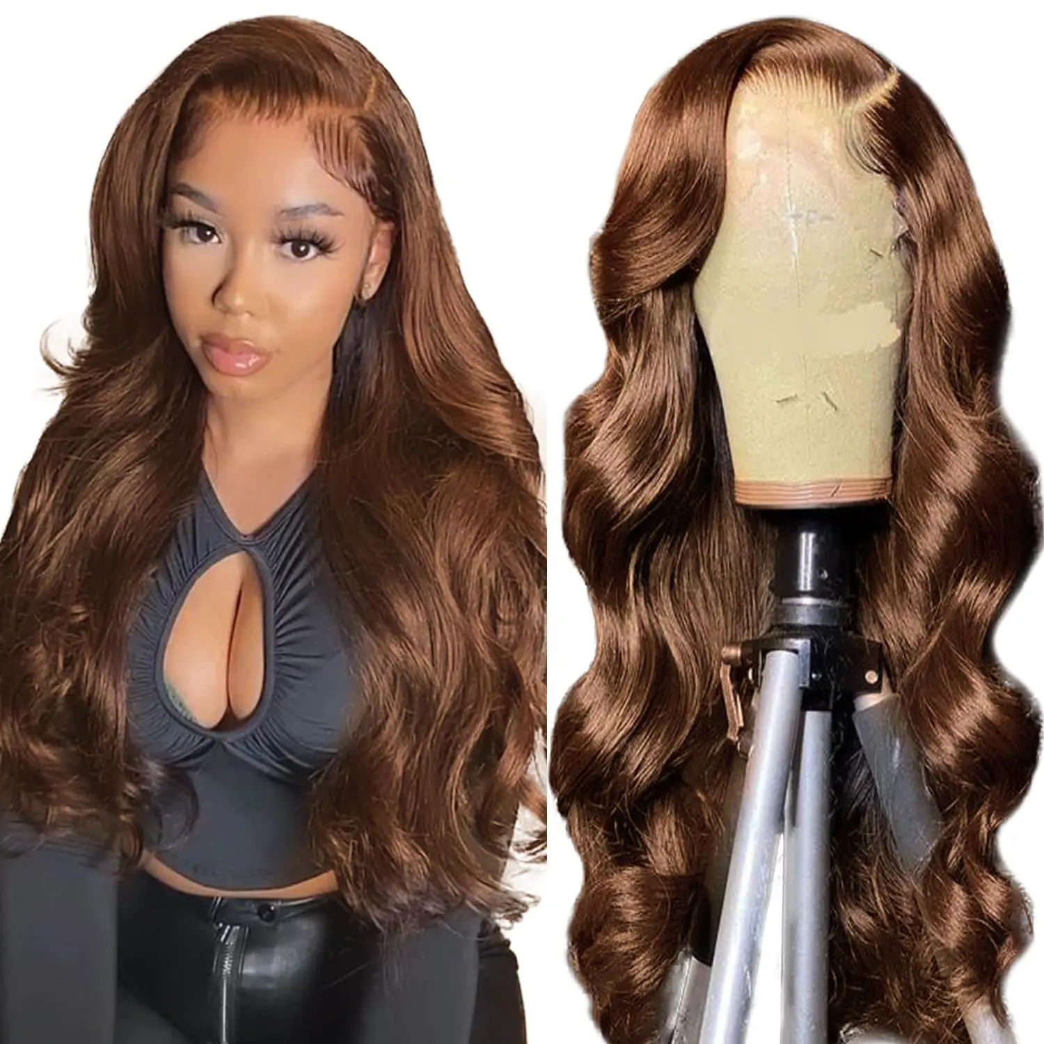 Chocolate Brown Lace Front Wigs Human Hair Pre Plucked 13x4 Body Wave  180% Density Colored #4 Brown Lace Frontal Wigs for Women