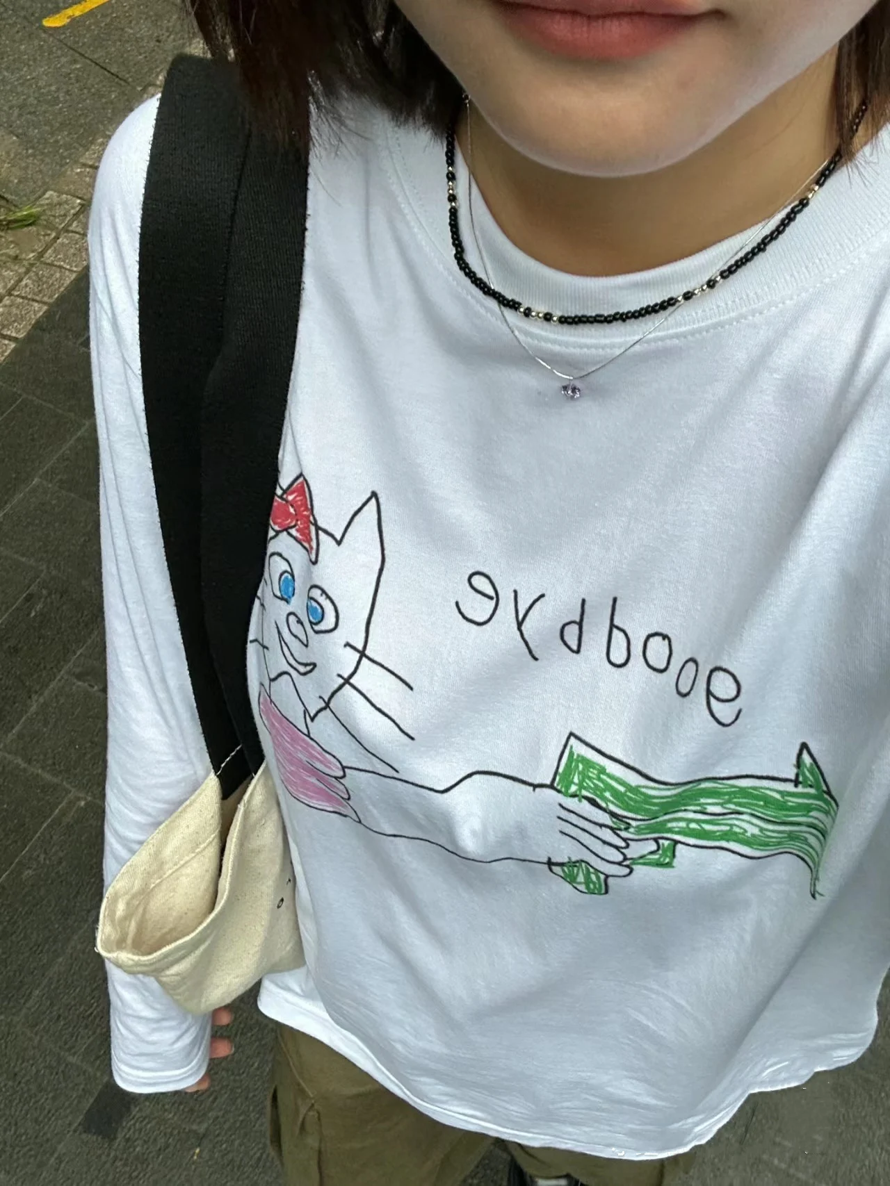 아메리칸 컬리지 슬레 롱 슬브 코튼 티셔츠 여성용 루즈핏 만화 문자 프린트 커플 베이스 티셔츠 봄 초기