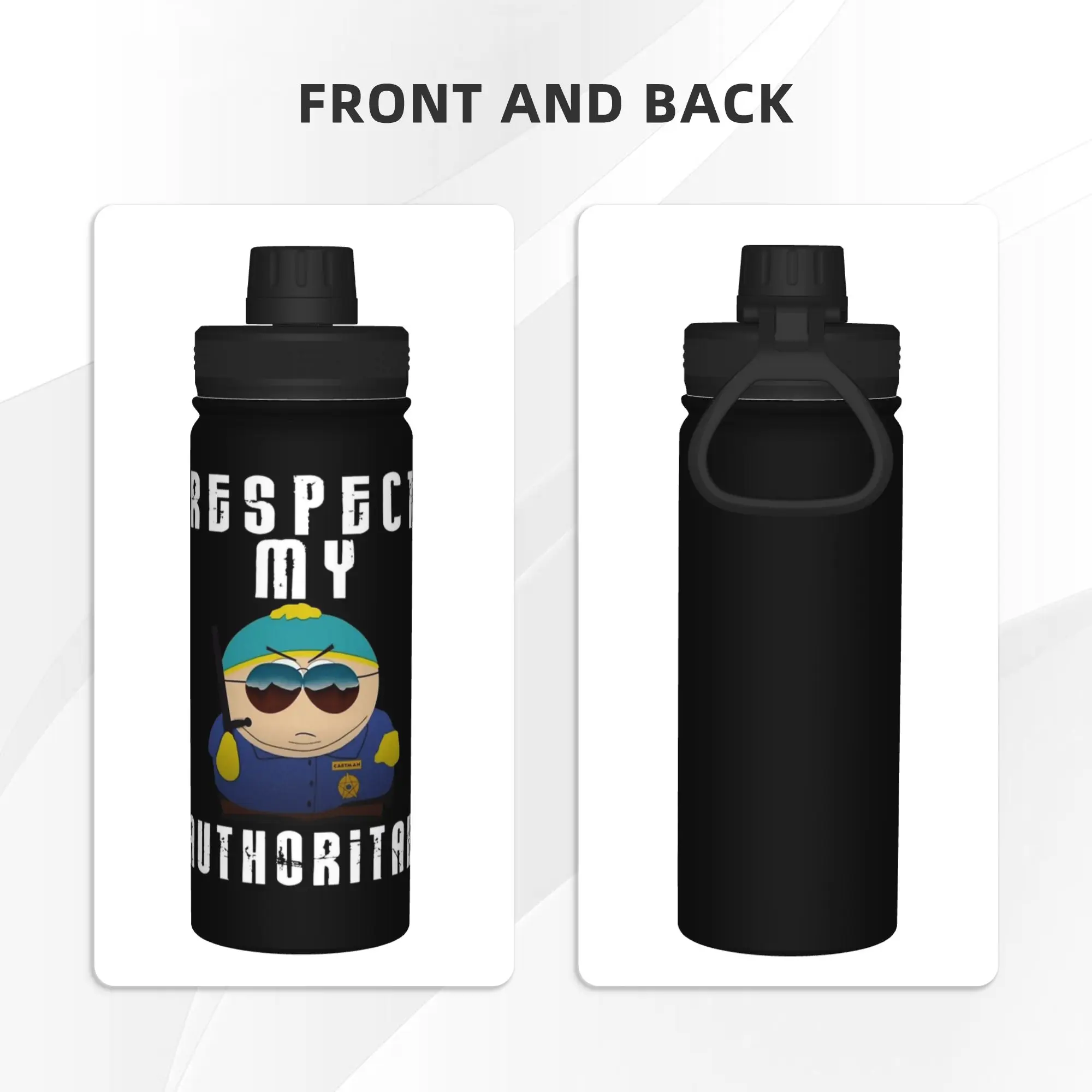 Respect My Authoritah Souths Parks Cartman Sports Insulated Kettle Coffee Cups Vacuum Flask Travel Outdoor Mugs Water Bottle