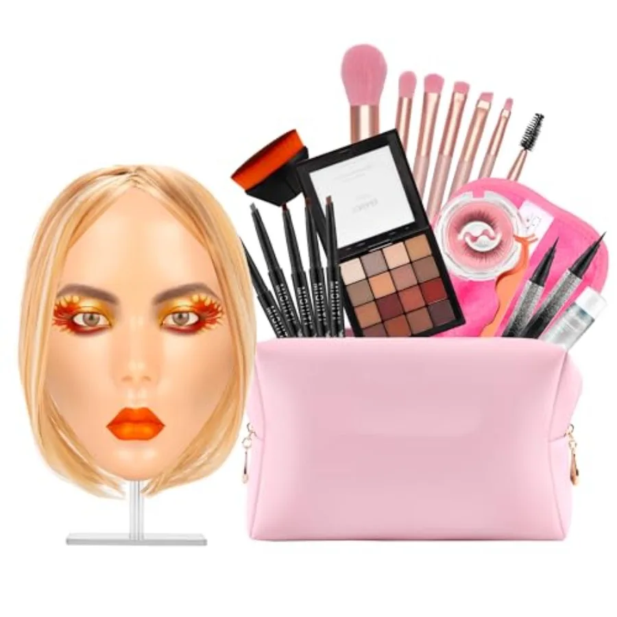 

5D-макияж для лица с многоразовой силиконовой головкой манекена включает в себя парики и полный набор для макияжа идеально подходит для обучения начинающих Bea