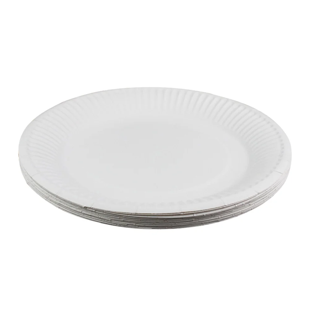 100 PCS Plastic Dish Plates Reusable Disposable Dishes Disposible White Paper Tray