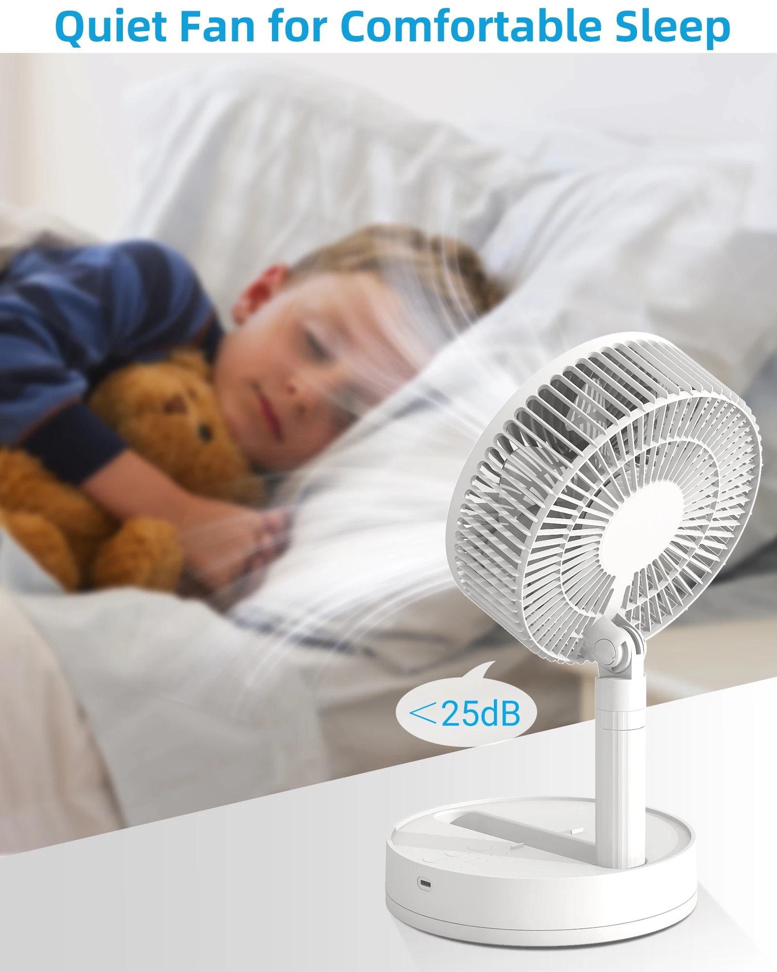 KASYDoFF Portable Oscillating Desk Fan, 8-Inch＆ 5400mAh USB Battery Operated Fan with 4 Speed Strong Airflow Foldable Personal