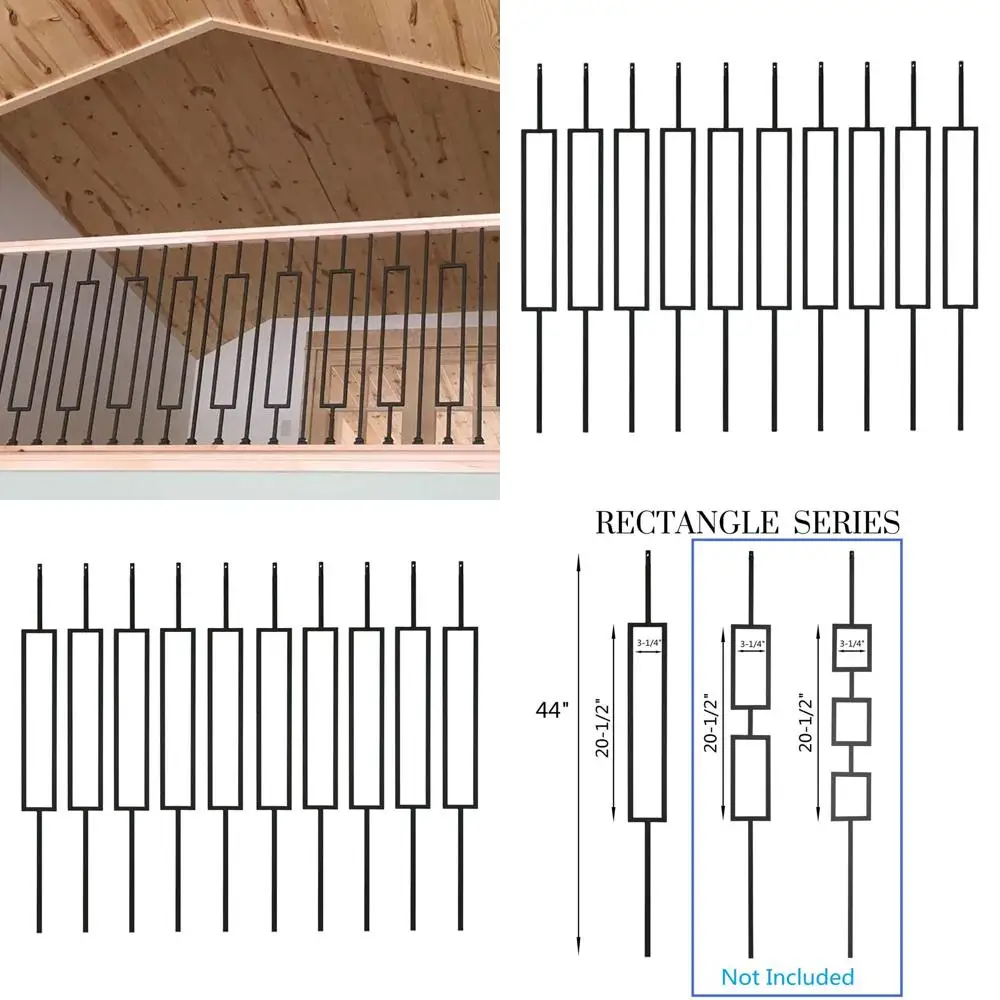مجموعة مكونة من 10 درابزينات معدنية مزخرفة لدرابزين سطح السفينة، ومغزل حديد مجوف مقاس 1/2 بوصة، ولمسة نهائية من الساتان باللون الأسود
