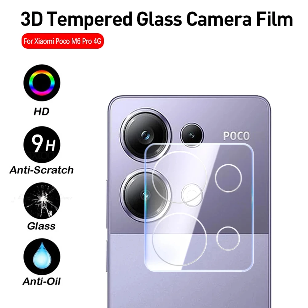 3D Curved Tempered Glass Camera Protective Case For Xiaomi Poco M6 Pro Poko Little Pocom6 M 6 M6pro 5G Ring Rear Lens Cover