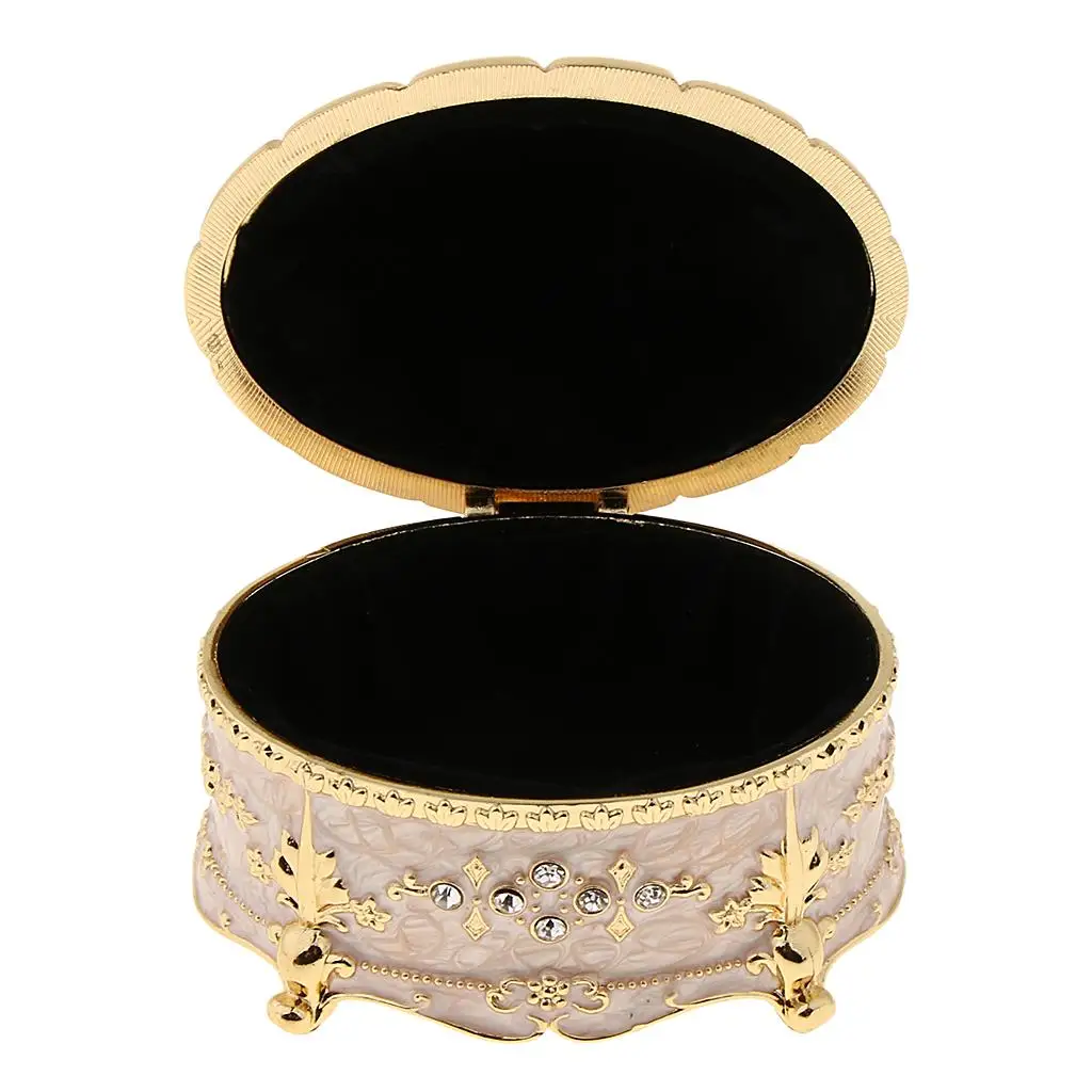 Oval Metal Vintage Jewelry Box Gift Earrings Storage Box , Gold White