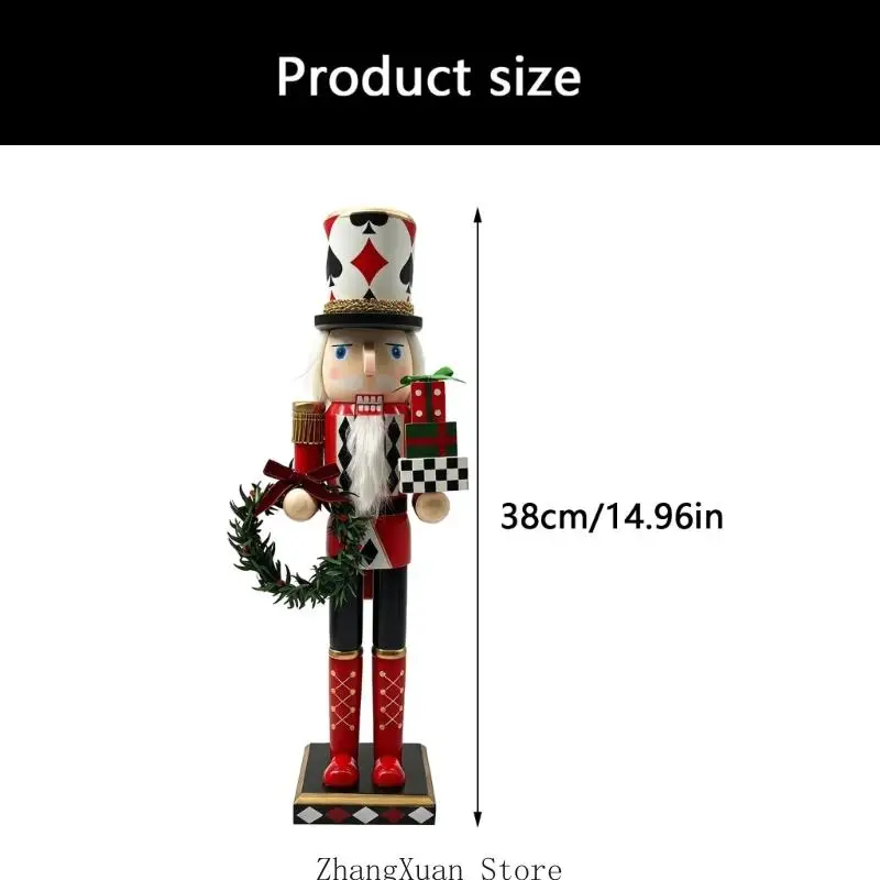 Tisch-Weihnachtsdekoration, Nussknacker-Statue mit Spielkartenanzug, bemalte hölzerne Soldatenfigur, flache Basis für 3 x – Detail 6
