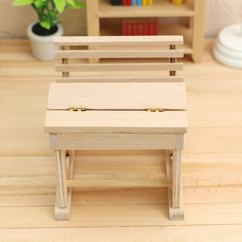 Wooden 1/12 Miniature Mini Children Desk Table Chair Set Simulation Furniture Model DIY Dollhouse Room Decoration Accessory Toys