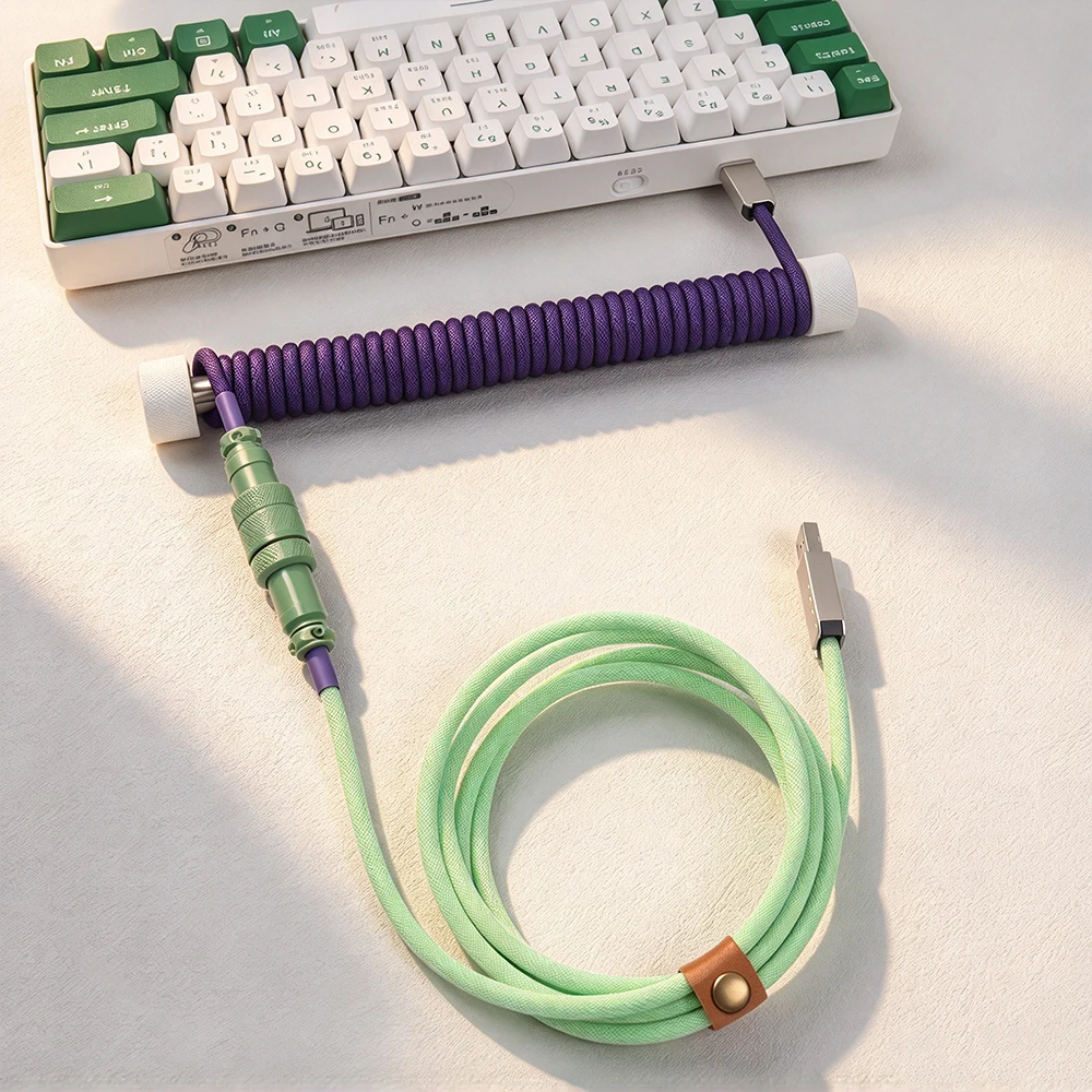 Extended Double-Sleeved Mechanical Keyboard Cable USB to Type-C Coiled Keyboard Cable | Stainless Steel Cable Rod | Bright orang