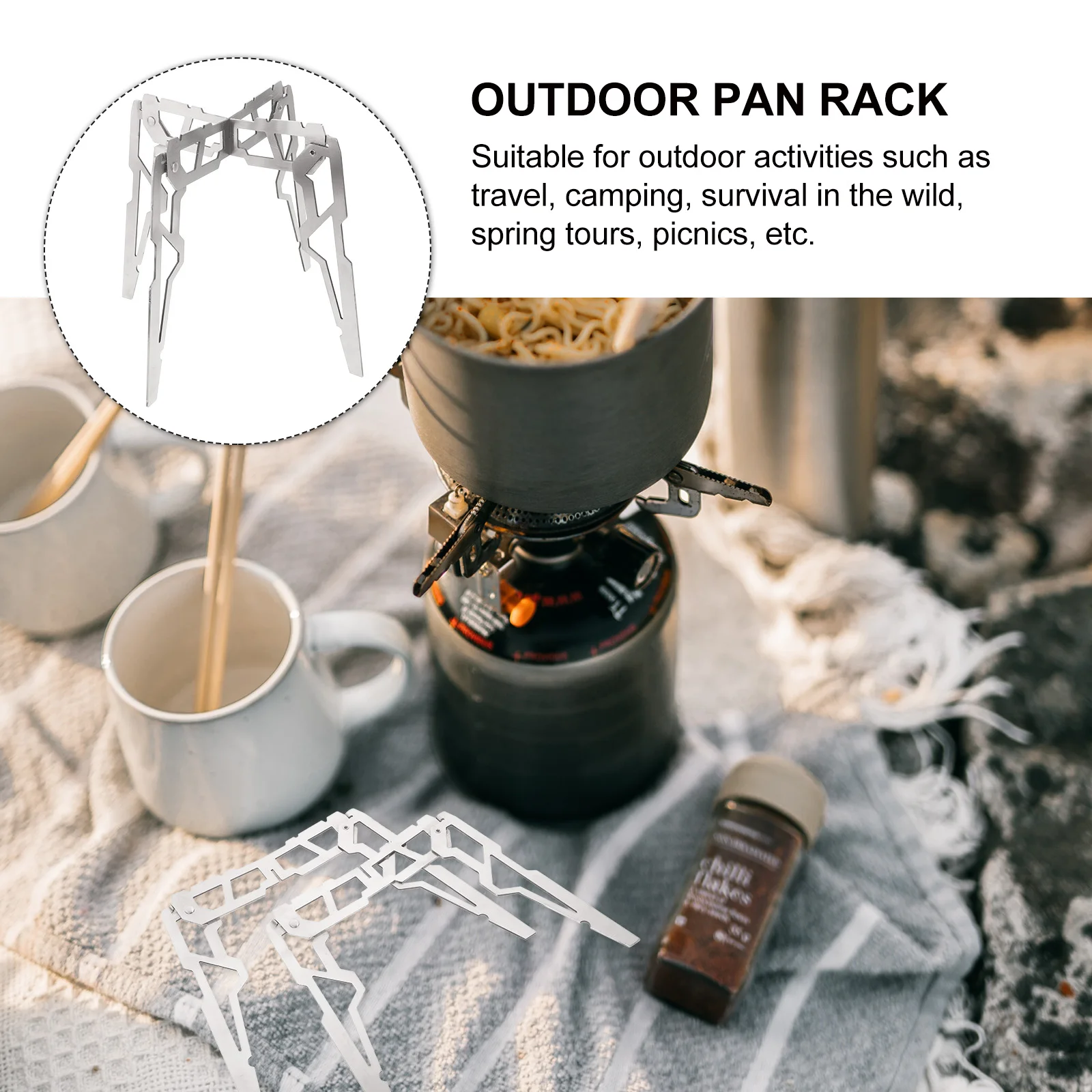 

Camping Pot Holder Sturdy Wok Support Rack Silver Stainless Steel Stand Lightweight Portable Outdoor PanBracket Travel