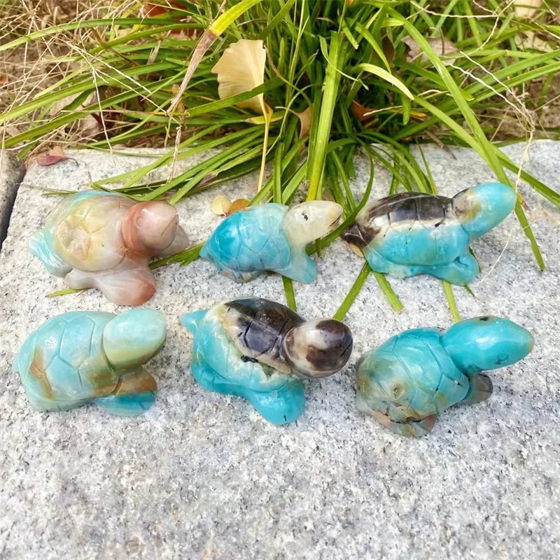 1pcs Natura Amazonite Tortoise Statue Gemstone Carved Animal Turtle Figurines Fish Tank Accessories Aquarium Home Decor