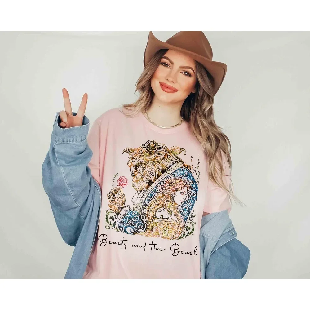 Vintage Disney Beauty & The Beast Art Rose T-Shirt, Belle Princess and Beast Tee, Tale As Old As Time, Magic Kingdom Family Trip