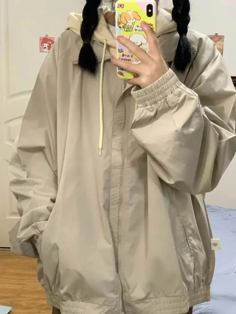 

Японская винтажная водонепроницаемая куртка, женская осенняя повседневная одежда Y2k, тонкие пальто, спортивная одежда, осень 2021, водолазка с длинными рукавами, топы