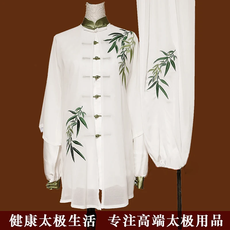 Embroidered Bamboo Tai Chi Suit Sheer Cape Training Wear Men Women Martial Arts Performance Competition Outfit Design