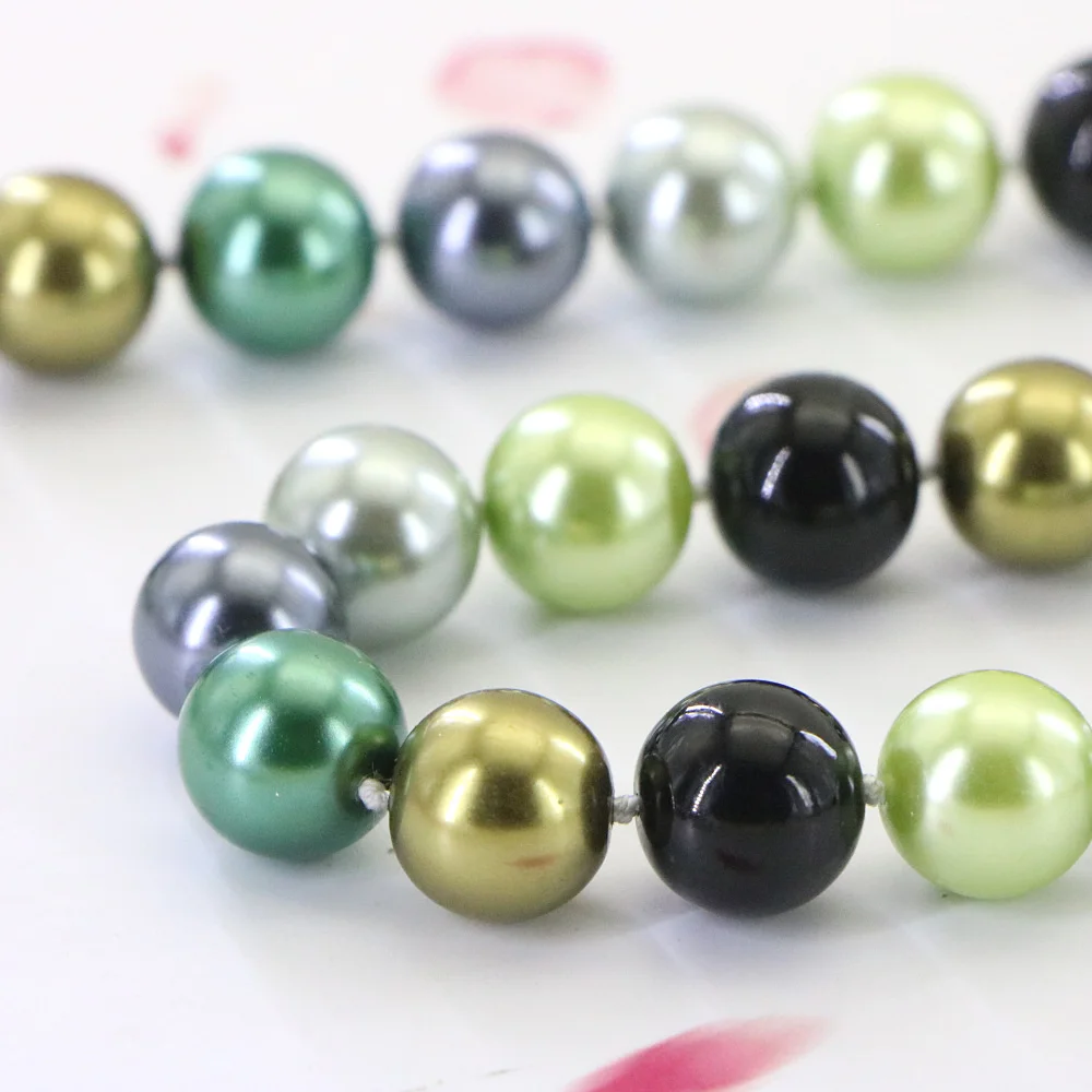 12mm Natural Multicolor Seashell Round Beads Necklace Chain Bracelet Set Girls Christmas Gifts Jewelry Making Accessories Crafts