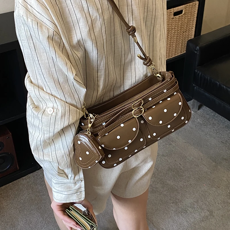 

Polka Dot Patent Leather Underarm Crossbody Bags 2026 Trend Buckle Detail Sweet Casual Daily Dating Fashion Handbag for Women