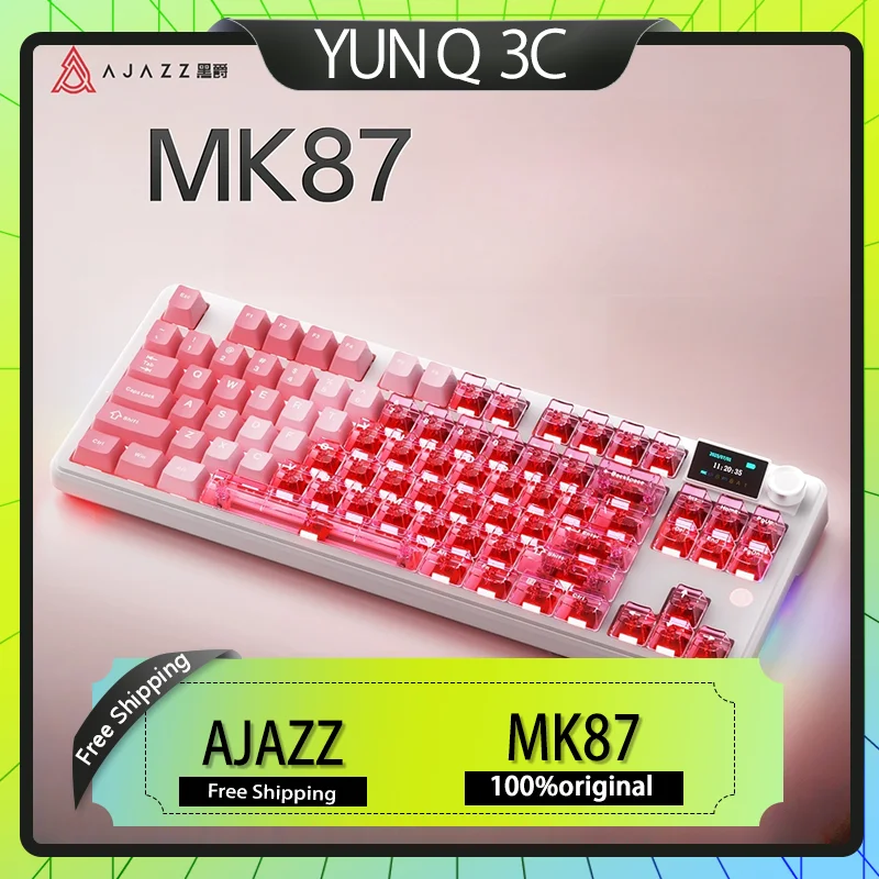 

AJAZZ MK87 Беспроводная механическая клавиатура с прокладкой RGB, три режима, 10000 мАч, PBT, игровые аксессуары для ПК, подарки, горячая замена, 104 клавиши