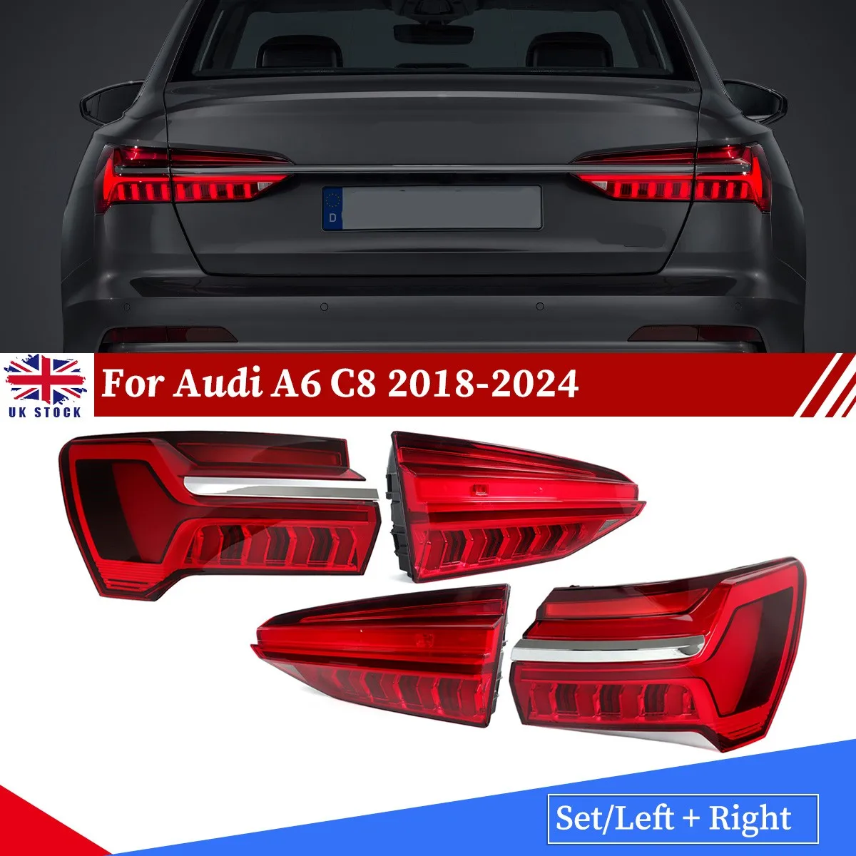 Feux arrière dynamiques à LED pour Audi A6 C8 Mild Hybrid Saloon 2018-2024, côté gauche et droit, ensemble de feux stop