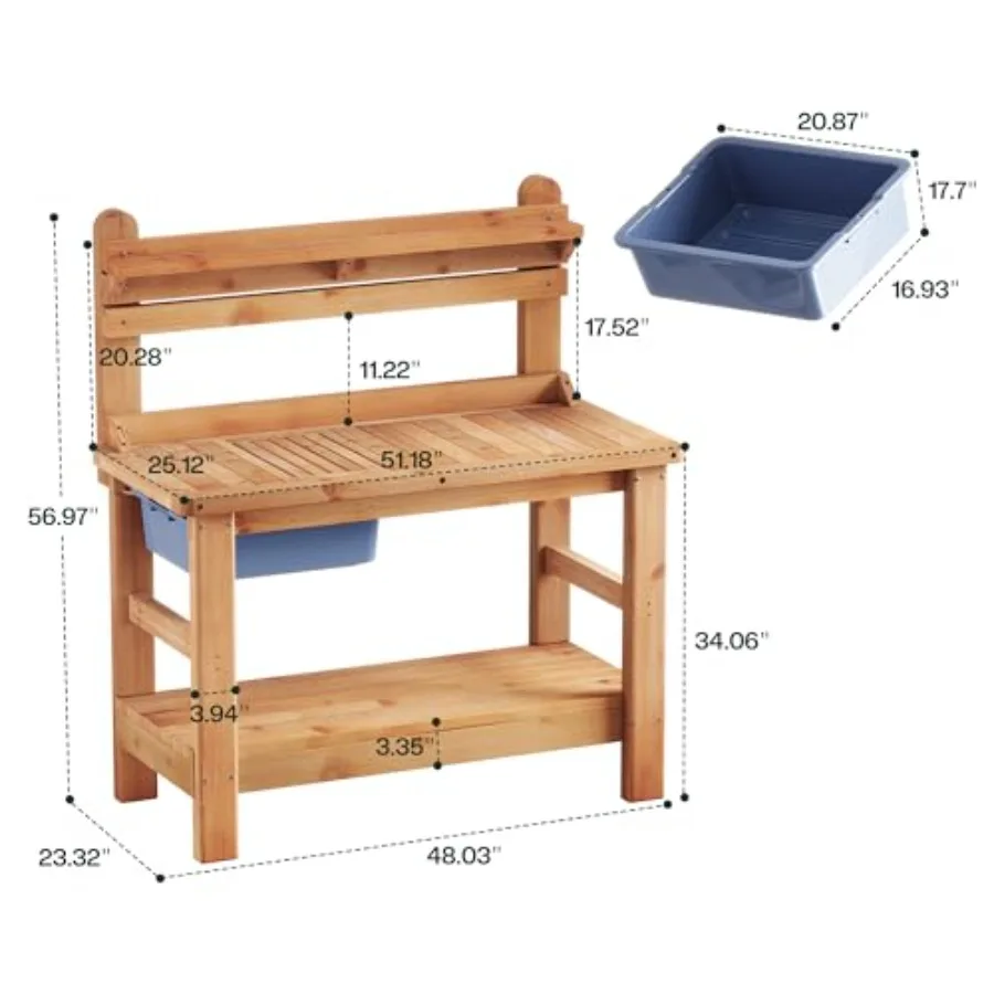 Outdoor Solid Wood Potting Bench with Large Tabletop, SinkandShelf