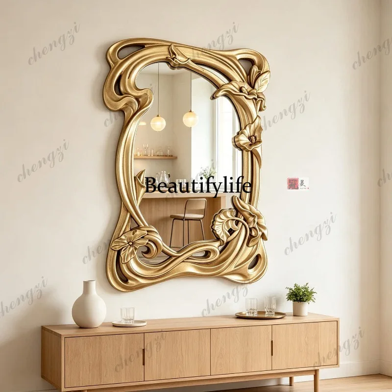 French retro, carved irregular makeup mirror, American atmosphere decoration, bathroom bathroom mirror