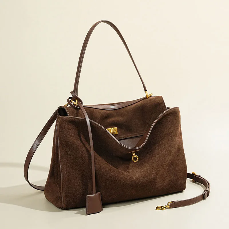 

New Fashionable Women's Bags, Genuine Leather Tote Bags, Frosted Cowhide Shoulder Bags, High-End Handbags, Large-Capacity Underarm Bags, Water-Repellent Casual Bags