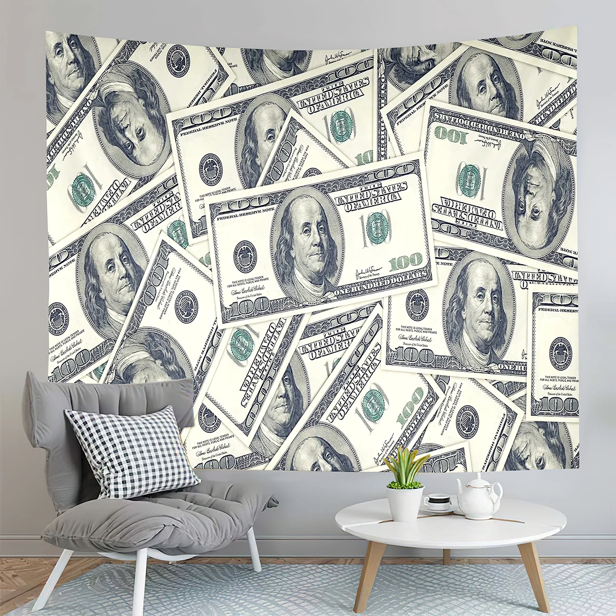 Dollar Bill Tapestry Franklin Money Theme Wall Hanging Retro Dollar Background Cloth Bedroom Living Room Dorm Party Wall Blanket