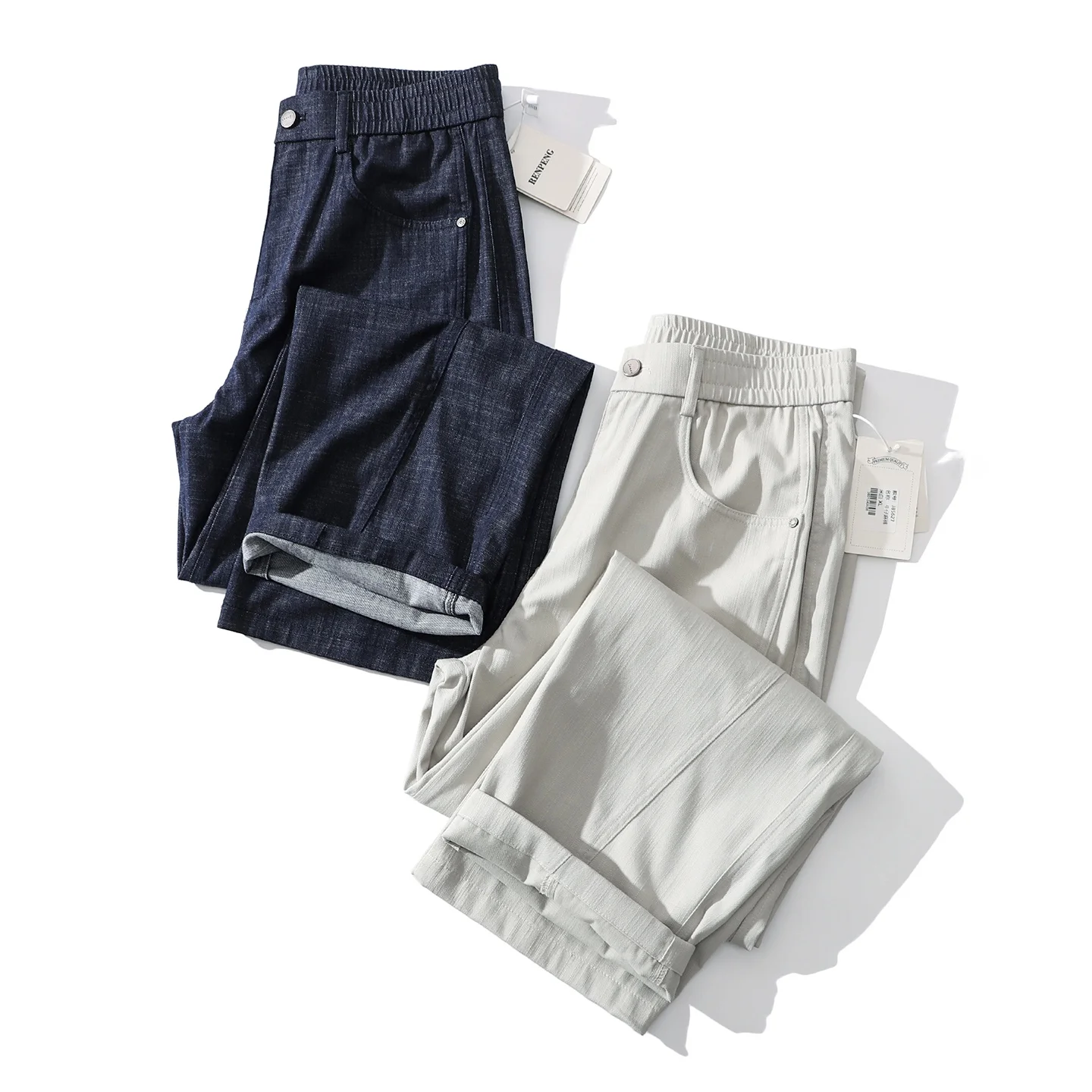 

Spring Summer Men's Casual Straight Leg Elastic Waistband Skin-friendly Breathable Lyocell Cotton Pants Linen-like Fabric