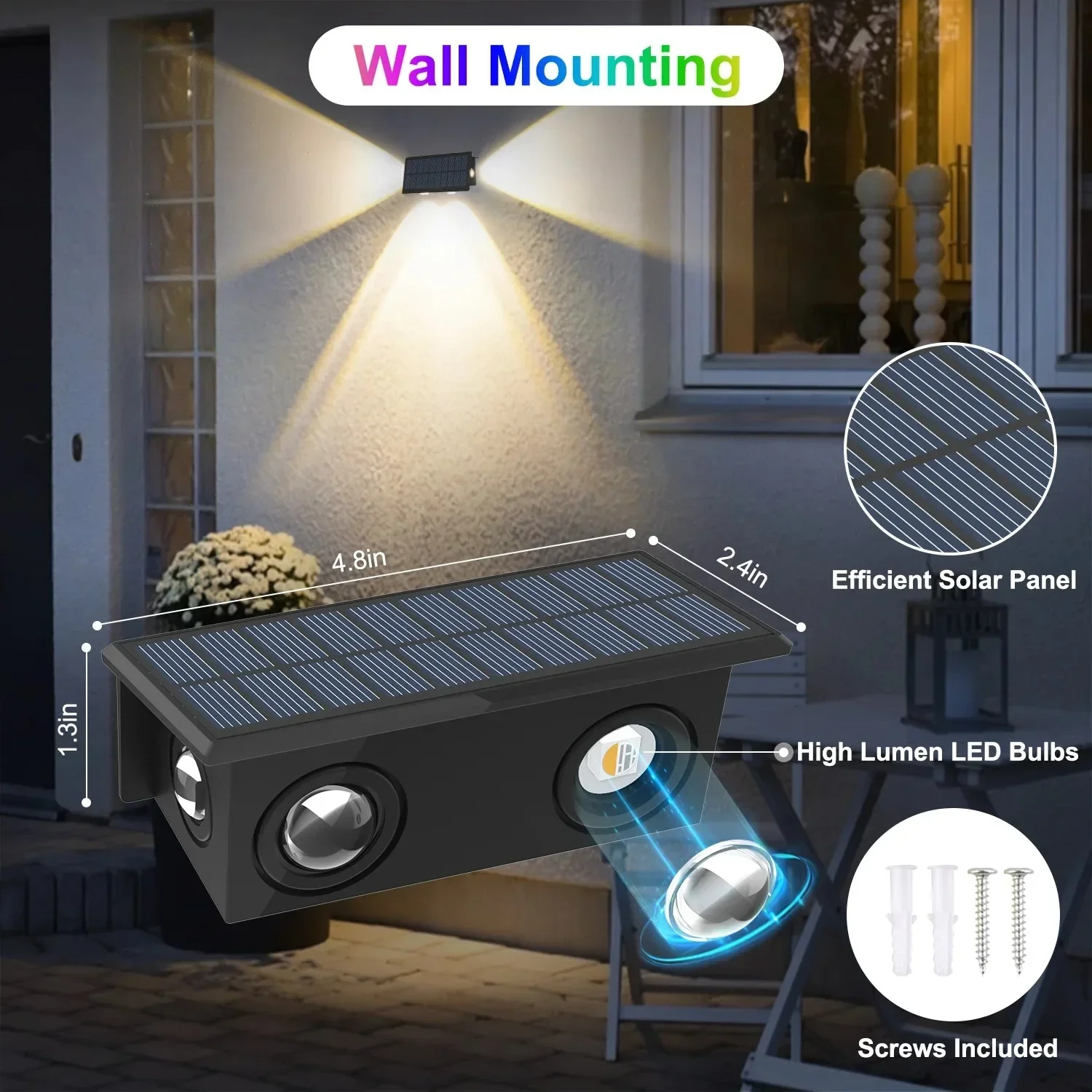 Luzes de parede solares led ao ar livre lâmpada à prova dwaterproof água lados iluminação multicolorido jardim para condado varanda cerca decorações parede