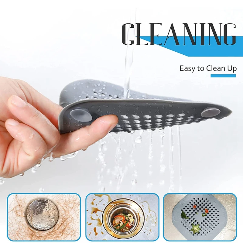Colector de pelo de drenaje plano, paquete de 5 cubiertas de drenaje cuadradas de silicona con ventosas, trampa protectora para el cabello con filtro de drenaje de ducha