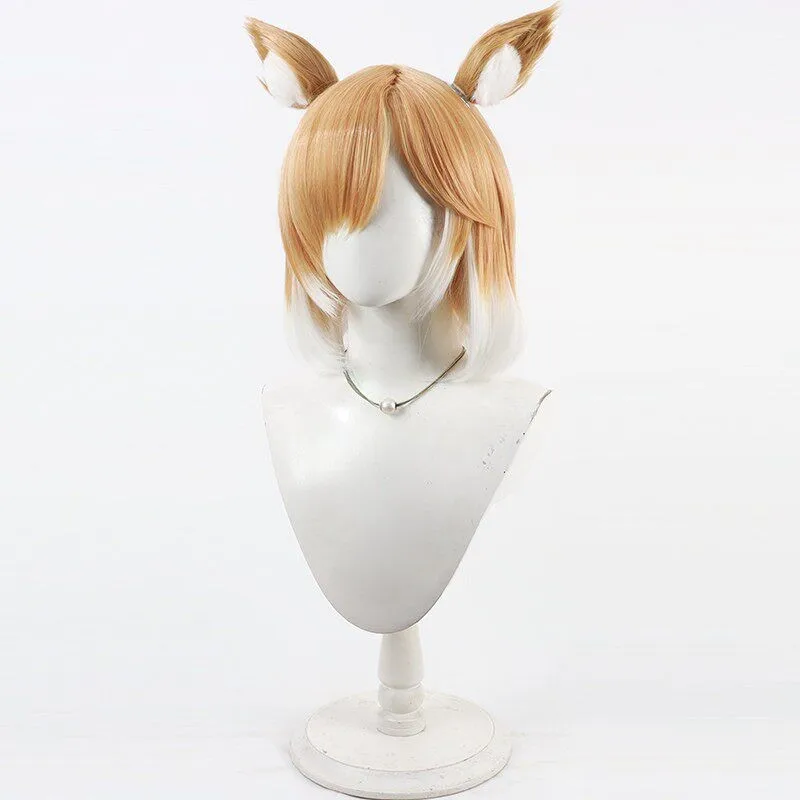 Mousse Cosplay Wig Arknights Orange White Short Synthetic Hair Heat Resistant Halloween Role Play Party Carnival + Free Wig Cap