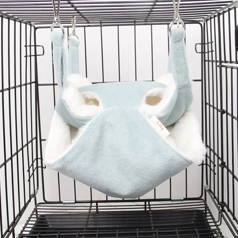 

Multi-layer Pet Hammock Warm Flannel Material Double-layer Hanging Nest for Hamster Bed Blue Travel Suitable Winter Fall