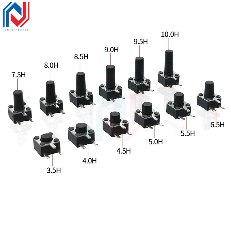 20pcs Size 4.5X4.5mm Touch Switch 4.5*4.5*3.5-10mm Side Three-Leg Dip Side Plug Horizontal Button PCB Panel Keypad Button Switch