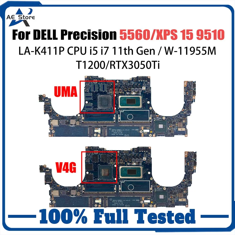 LA-K411P Mainboard For Dell PRECISION 5560 Laptop Motherboard CN 01V4T3 0NG7N9 With i5 i7 i9-11th Gen CPU T1200/RTX3050Ti