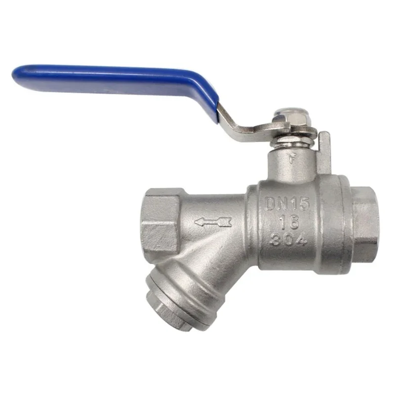 SS304 Stainless Steel Filter Ball Valve Y-type 100 Mesh Filter Thread DN15 DN20 DN25 1/2