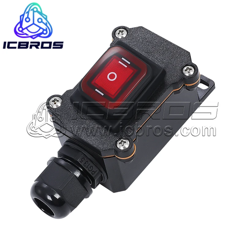 Waterproof Marine Rocker Switch 30A With LED Outdoor Junction Box Inline Power Cord Power Switch IP65, 12V 24V 220V KCD4