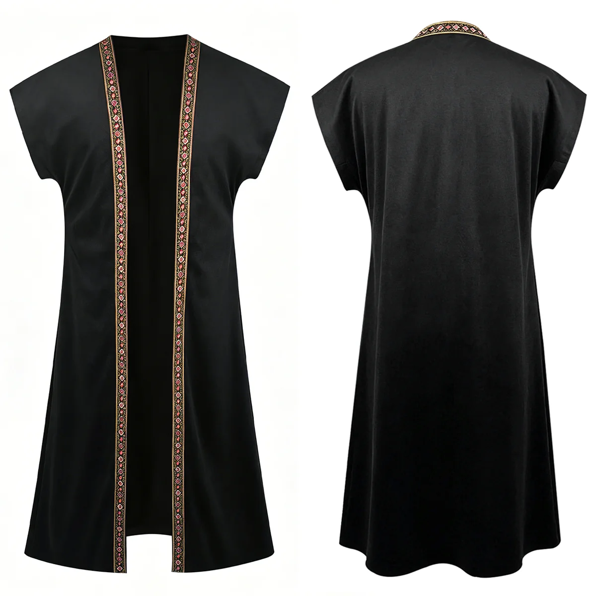 Medieval Vintage Sleeveless Long Pirate Embroidered Vest, Ethnic Webbing Mage Cosplay Stage Costume