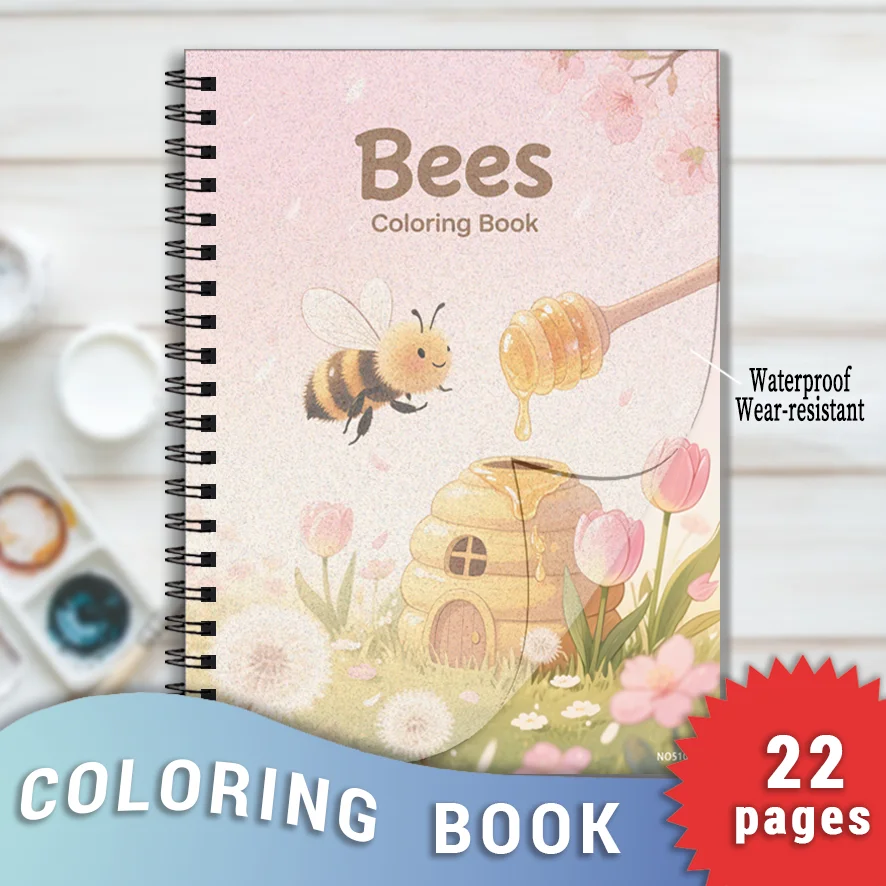 Bees and Flowers Adult Coloring Book - 8.3x11.2 inches Stress relief coloring book 22 pages of art therapy illustrations to reli