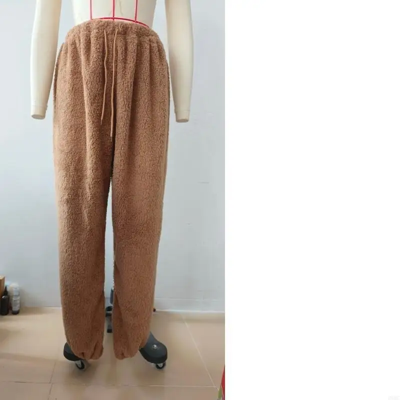 Pantaloni da donna in morbido pile 39BC con coulisse, comfort invernali, salotti per notte, pantaloni per casa