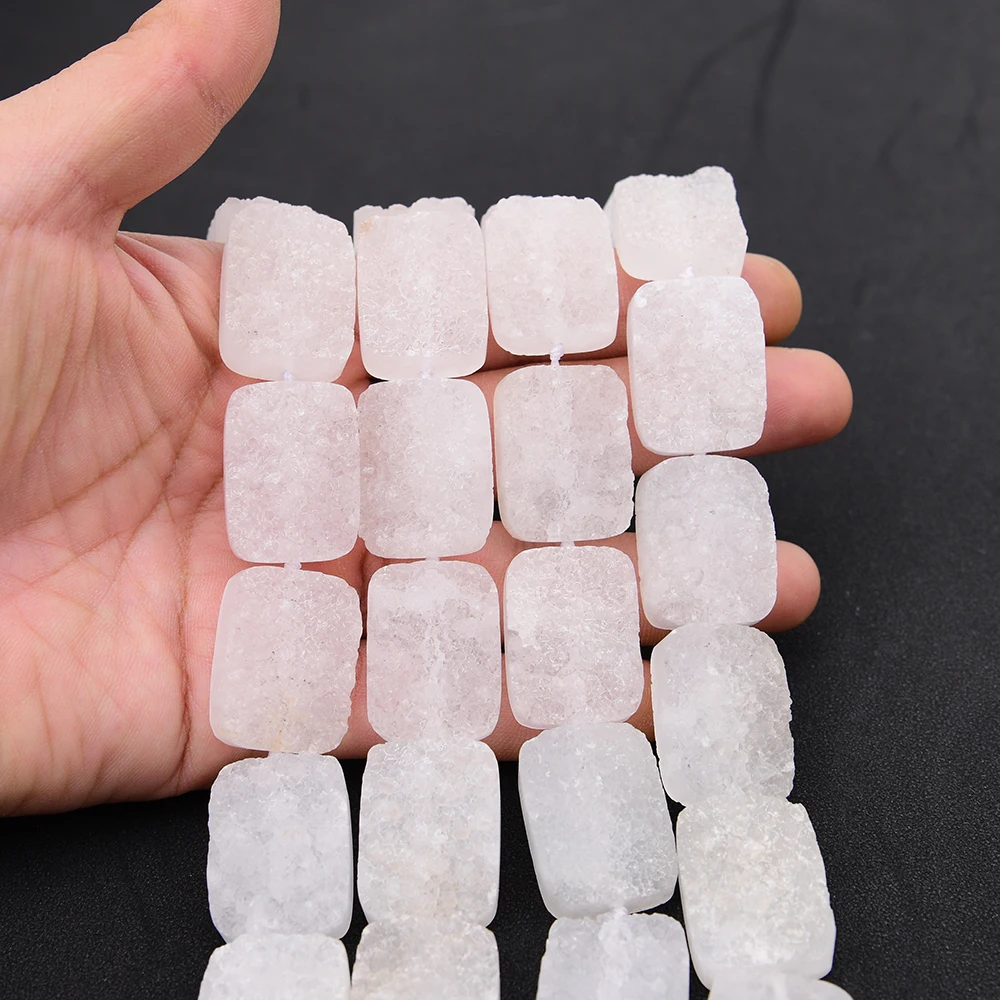APDGG Gran Ágata Blanca Natural de 20x27mm con Cuarzo Geodas, Pepita Rectangular Suelta, Cuentas Colgantes en Hilo de 8'' para Joyería DIY