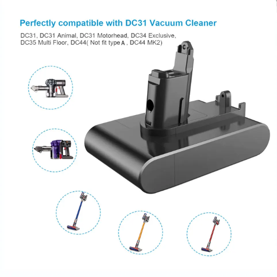 DC34 B-Type 22.2V 9800/7800/6800/4800mAH Lithium Ion Battery for For Dyson DC31 DC34 DC35 DC44 DC45 Replacement