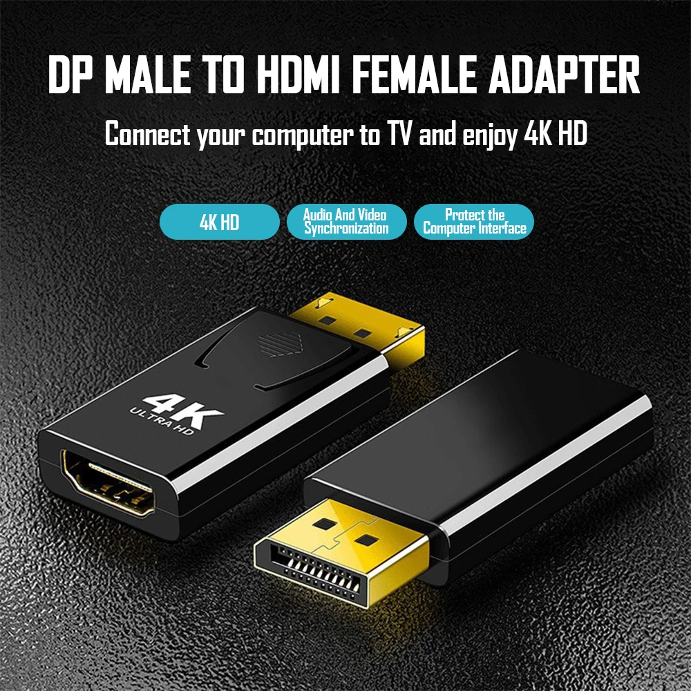 4K DP to HDMI Adapter Male To Female 4K@60Hz Ultra HD Video & Audio Converter Connectors Support HDR for Gaming PC Laptop