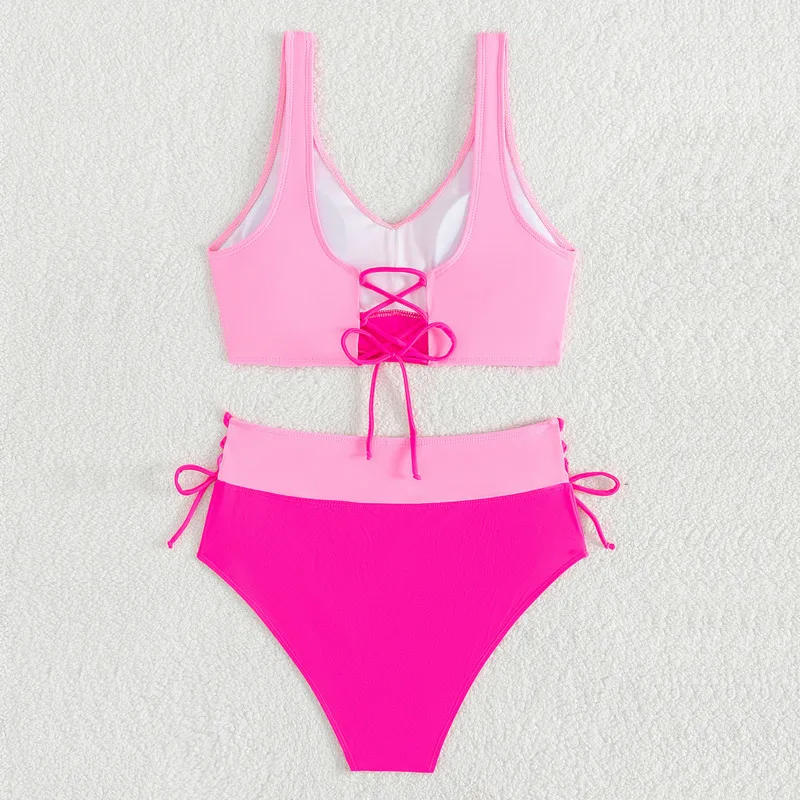 Bikini Sexy rosa 2024 costumi da bagno donna costume da bagno femminile costumi da bagno costumi da bagno ragazze brasiliane Bikini Set Beachwear piscina bagnante