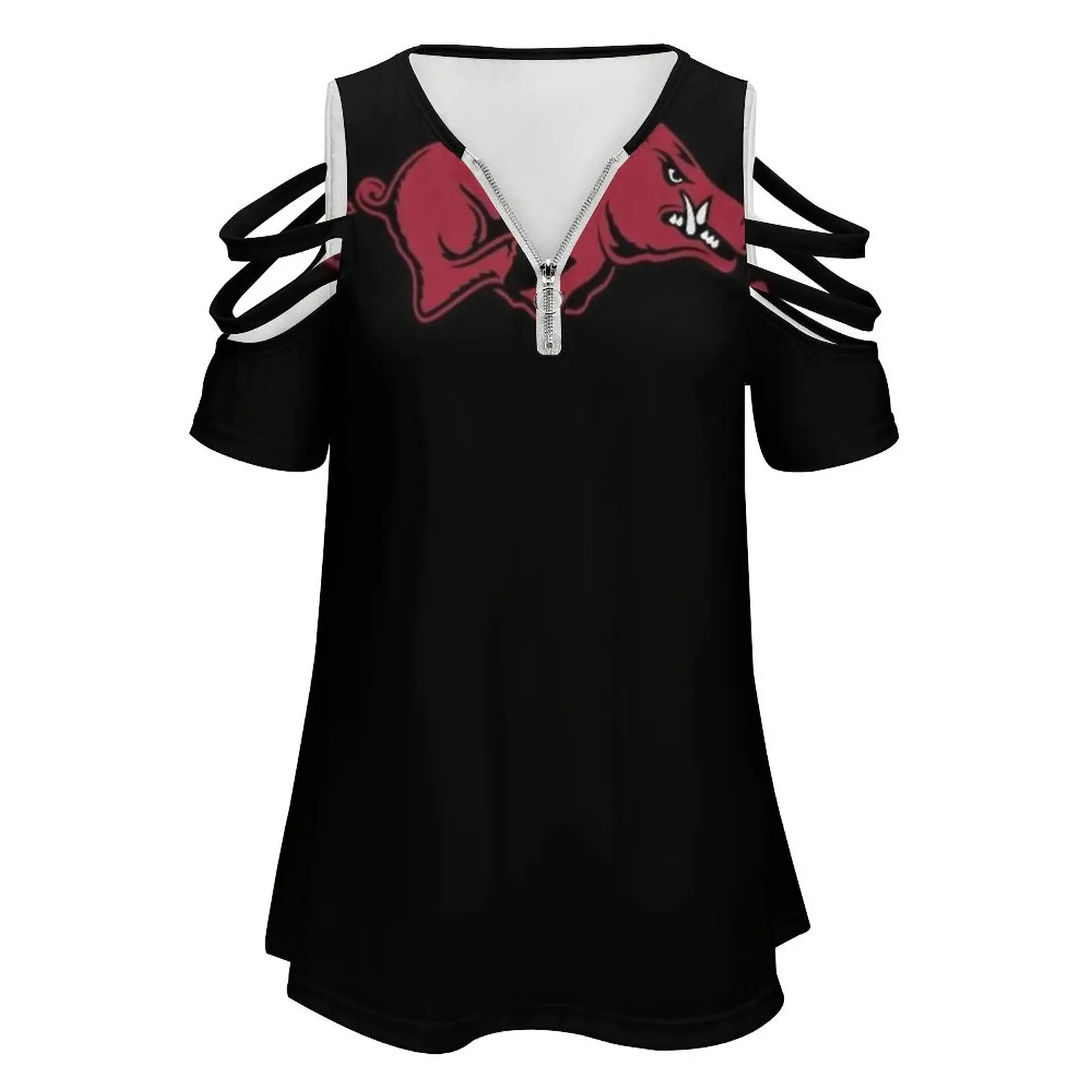 Hog Merch New Fashion Zip Off Shoulder Top Short-Sleeve Women Shirt Basket Basketball Sport University College Play Off South