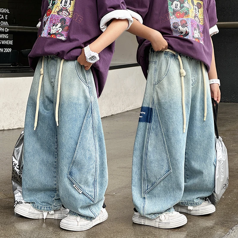 

2025 Autumn New Arrivals Gradient Wide Leg Jeans Personality Tag Design Fashion Street Cool Boy Pants