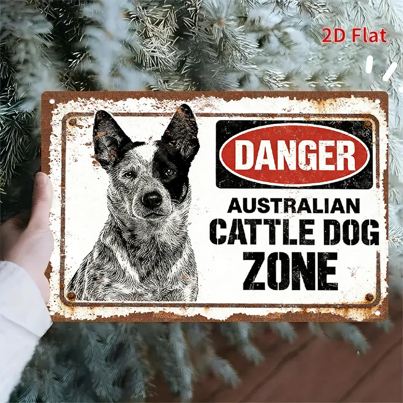 2D Flat - 1pc of 2D Flat Metal Sign, 8X12 Inches / 20X30 Cm, Featuring an Australian Bulldog Theme Warning Design, in a Vintage