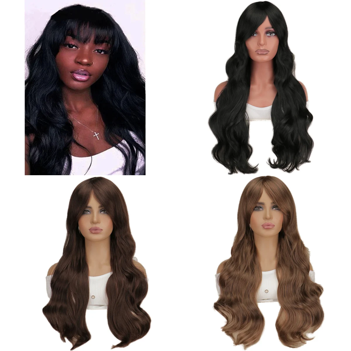 

Длинные парики из синтетических волос, натуральный черный, коричневый, костюм аниме на Хэллоуин, длинный волнистый натуральный термостойкий парик для женщин