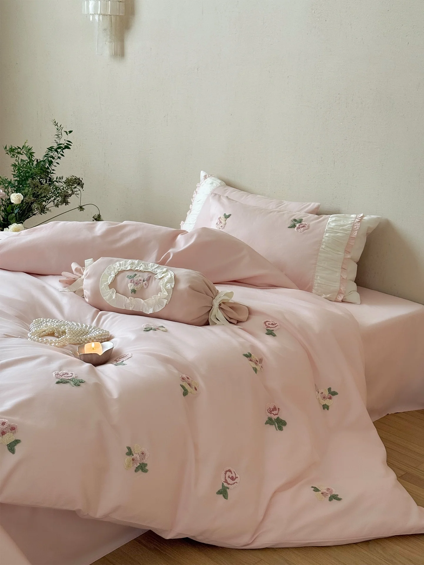 Warm Flannel Cotton Towel Set 100S Pure Cotton Autumn Winter Style Embroidered Pink Bedding Quilt Coverlet Duvet Coverlet
